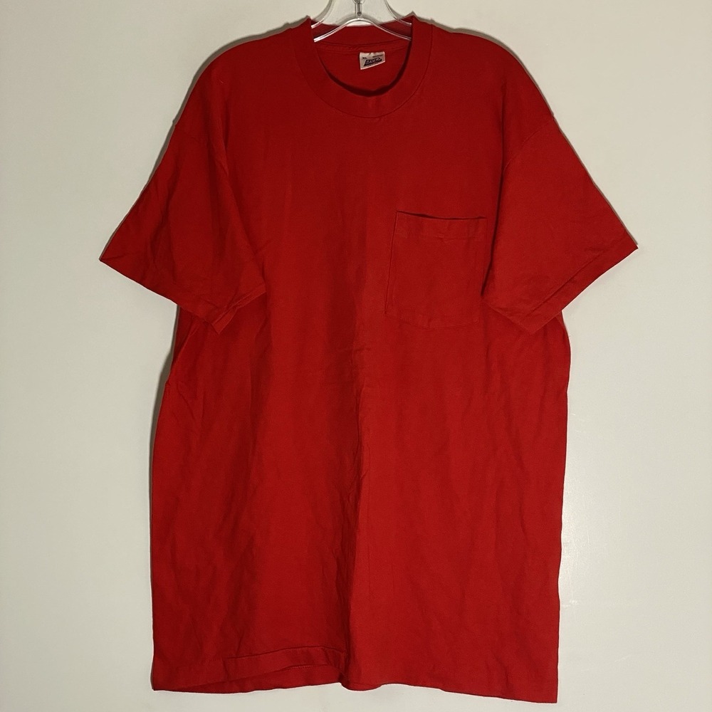 Vintage BVD T-Shirt Mens XL Red Blank Single-Stitch USA Grunge Punk Pocket Tee